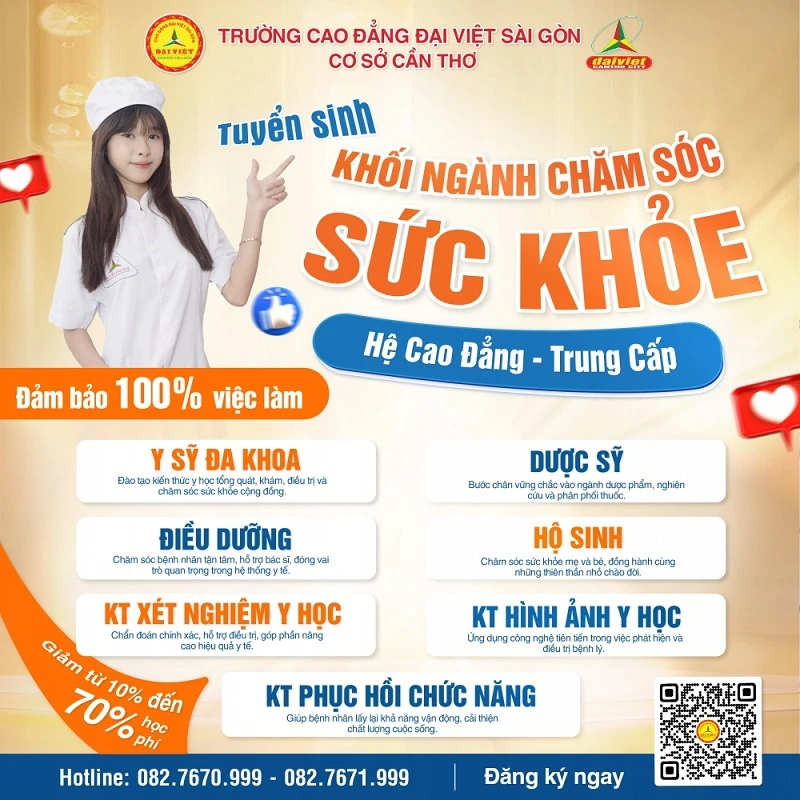 Tuyển Sinh Khối Ngành Chăm Sóc Sức Khỏe 2025 Hệ Cao Đẳng - Trường Cao Đẳng Đại Việt Tp Cần Thơ