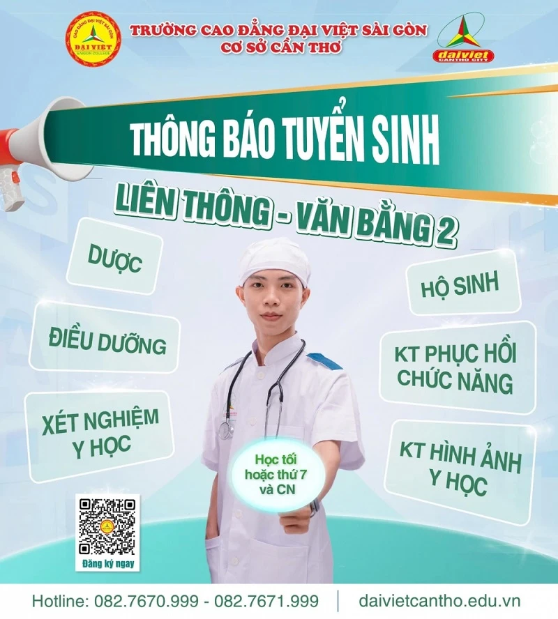 Tuyển Sinh Liên Thông, Văn Bằng 2 Cao Đẳng Khối Ngành Y Năm 2024 - Đại Việt Tp Cần Thơ