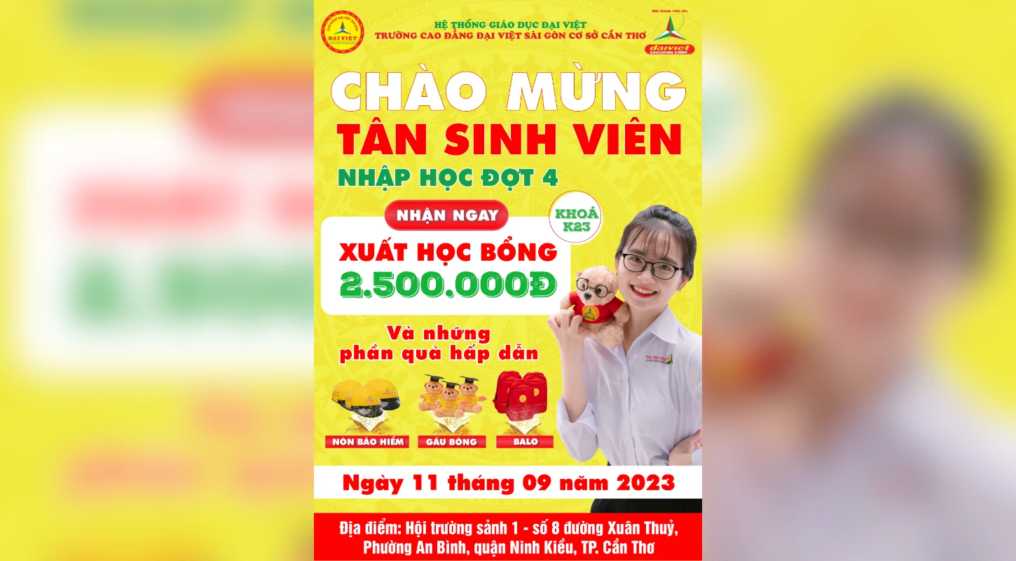 Cao Đẳng Đại Việt Sài Gòn Cơ Sở Cần Thơ Thông Báo Khai Giảng Đợt 4 Ngày 11/9/2023