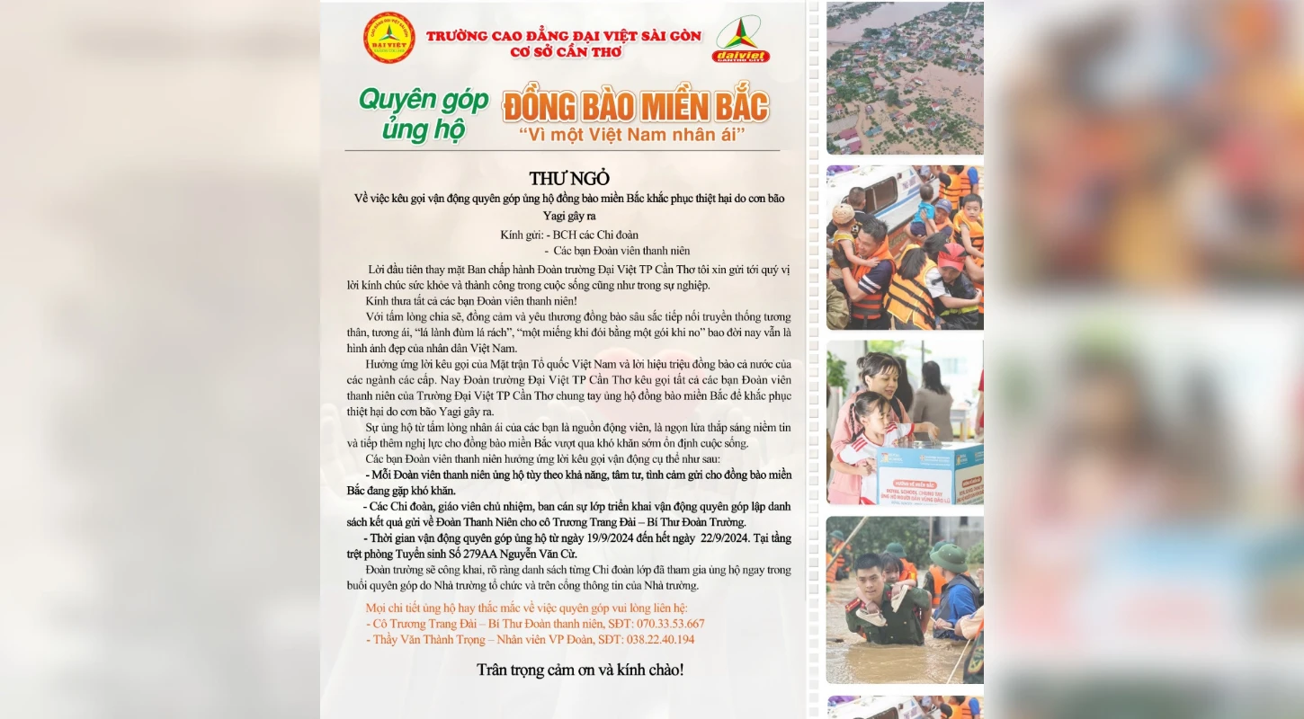 Đại Việt Cần Thơ Kêu Gọi Ủng Hộ Đồng Bào Miền Bắc Sau Bão Yagi
