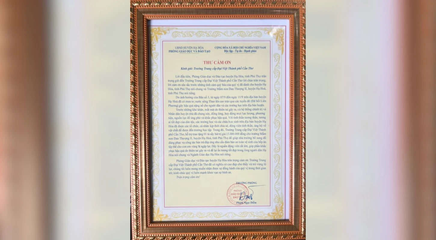 Phòng Gd&Đt Hạ Hòa Cảm Ơn Đại Việt Cần Thơ – Chung Tay Khắc Phục Thiệt Hại Bão Số 3