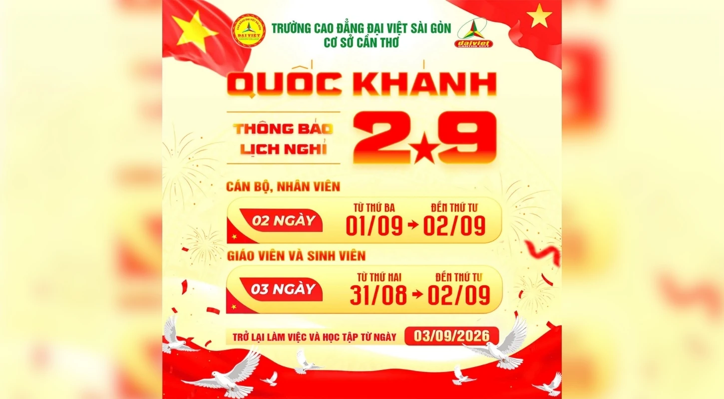THÔNG BÁO LỊCH NGHỈ LỄ QUỐC KHÁNH 02/9