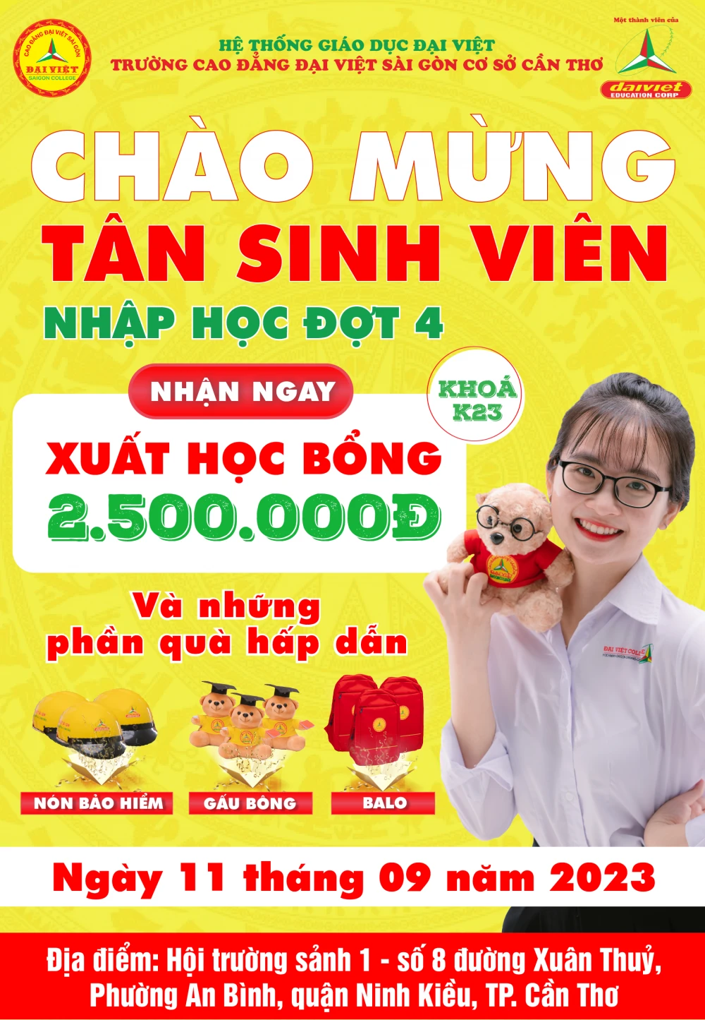 Cao Đẳng Đại Việt Sài Gòn Cơ Sở Cần Thơ Thông Báo Khai Giảng Đợt 4 Ngày 11/9/2023