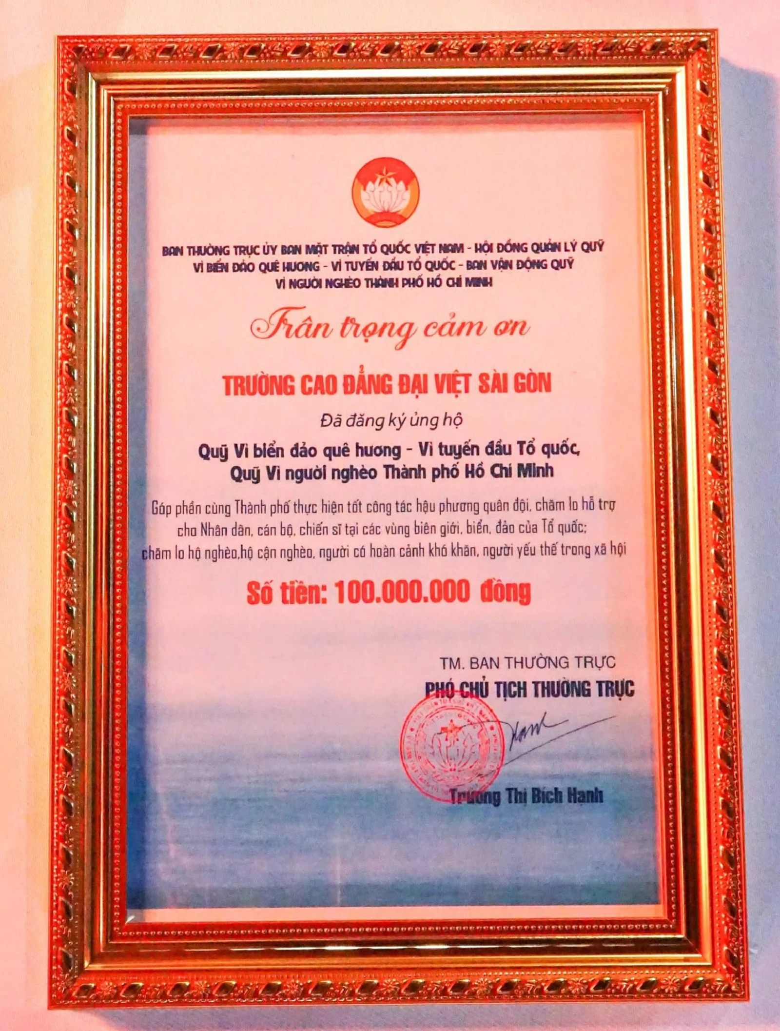 TRƯỜNG CAO ĐẲNG ĐẠI VIỆT SÀI GÒN CHUNG TAY THÀNH PHỐ NGHĨA TÌNH – KẾT NỐI YÊU THƯƠNG