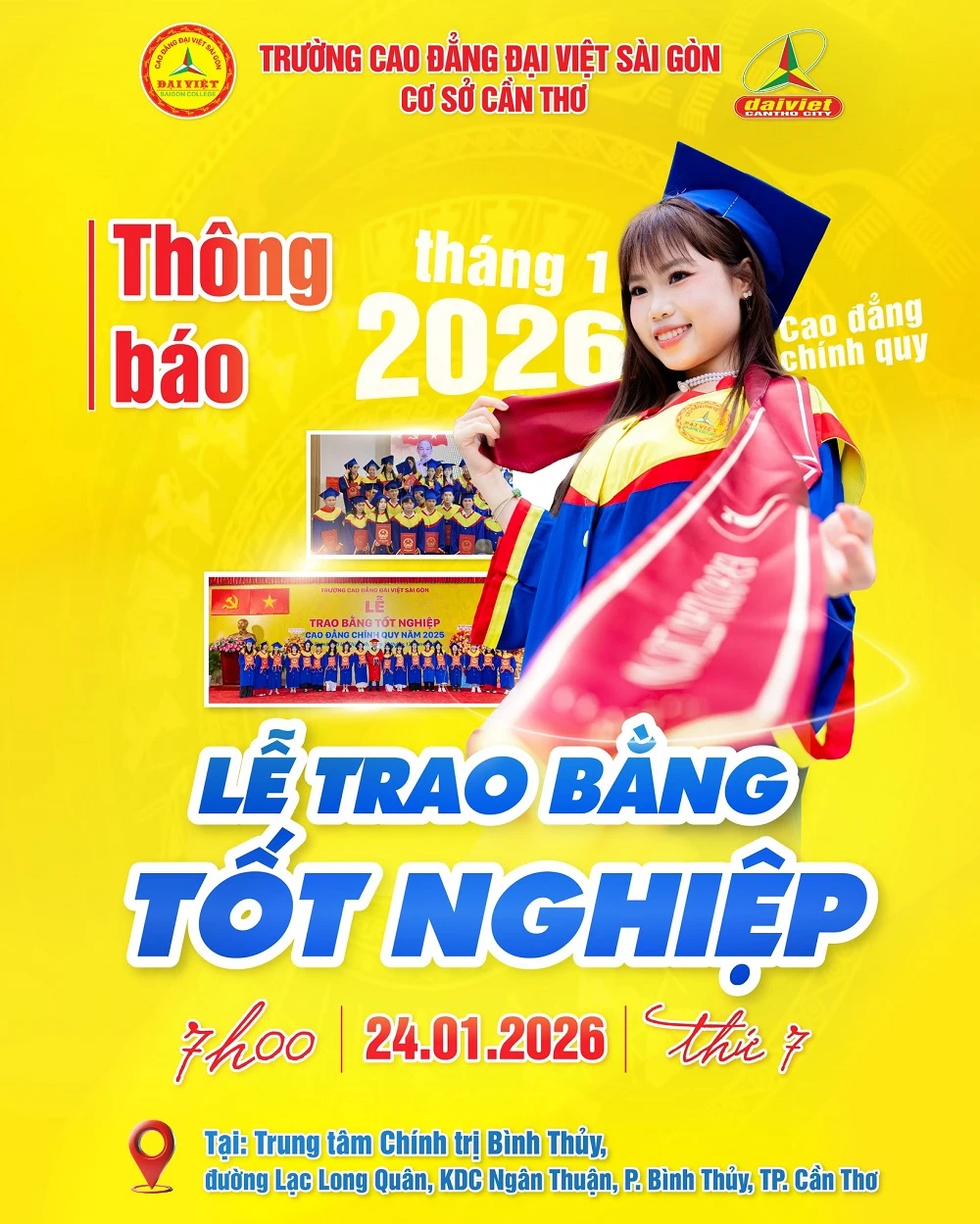 TRƯỜNG CAO ĐẲNG ĐẠI VIỆT SÀI GÒN CƠ SỞ CẦN THƠ THÔNG BÁO LỄ TRAO BẰNG TỐT NGHIỆP NĂM 2026